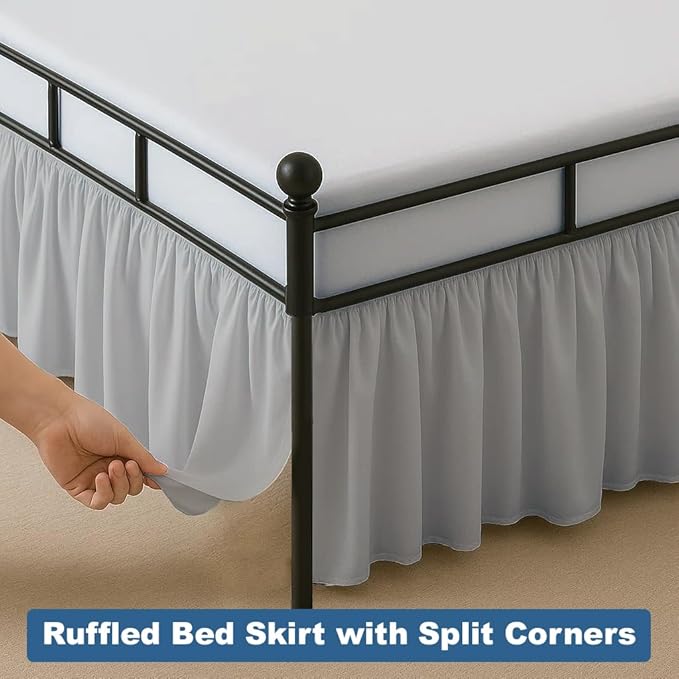 Ruffled Bed Skirt Split Corners with Platform, Tailored Fit Hotel Quality Wrinkle Free Ultra-Soft Microfiber Dust Ruffle, Upto 14 Inch Drop, Twin, Light Grey