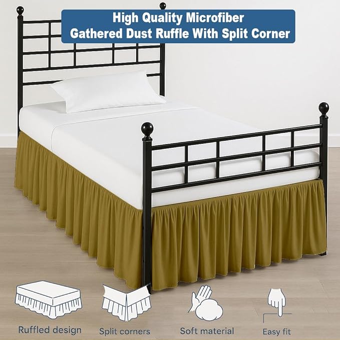 Ruffled Bed Skirt Split Corners with Platform, Tailored Fit Hotel Quality Wrinkle Free Ultra-Soft Microfiber Dust Ruffle, Upto 24 Inch Drop, Twin, Taupe