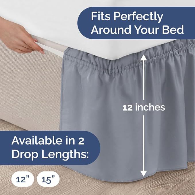 Wrap Around Dust Ruffle Bed Skirt - Steel Blue - Twin/Twin XL Size Beds w/ 12 Inch Drop - Easy Fit Elastic - Adjustable Pleated Bedskirt w/Brushed Fabric - Wrinkle Free, Women, Men, Kids & Teens