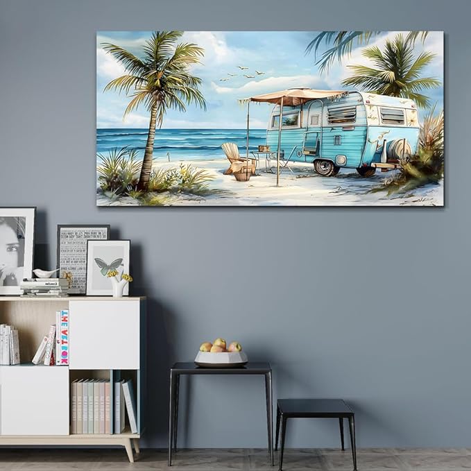 ERQINHUA Wall Art For Living Room Canvas Wall Decor For Bedroom Office Decorations Marine Beach Landscape Painting Pictures Artwork Modern Beach Posters Aesthetic Ready To Hang Home Decor 20"x40"