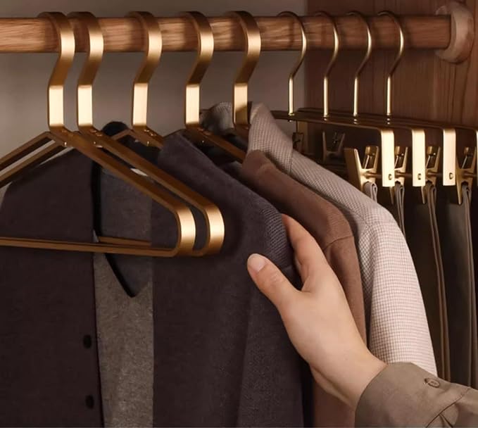 Premium Matte Golden Aluminum Coat Hangers 6 Piece Set, 17.7” Extra Smooth & Durable Metal Shirt Dress Hanger,Aluminum Alloy Hanger,Clothing Support,Clothing Hang