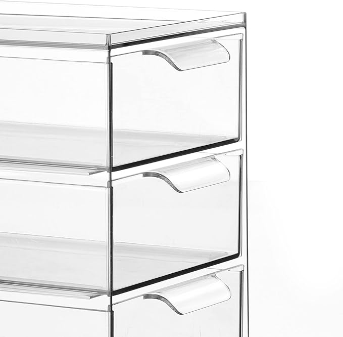 mDesign Plastic Stackable Organizer with 3 Drawers - Pull-Out Drawer Storage Bin for Bathroom Sink/Cabinet Organization - Perfect for Makeup, Small Towels, and More - Lumiere Collection, Clear