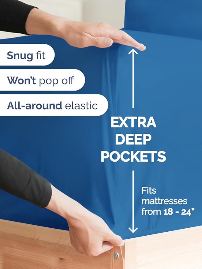 Extra Deep Twin Sheet Set - 4 Piece Breathable & Cooling Sheets - Hotel Luxury Bed Sheets Set - Easy & Secure Fit - Soft, Wrinkle Free & Comfy Sheets Set - Royal Blue Sheet Set with Extra Deep Pockets