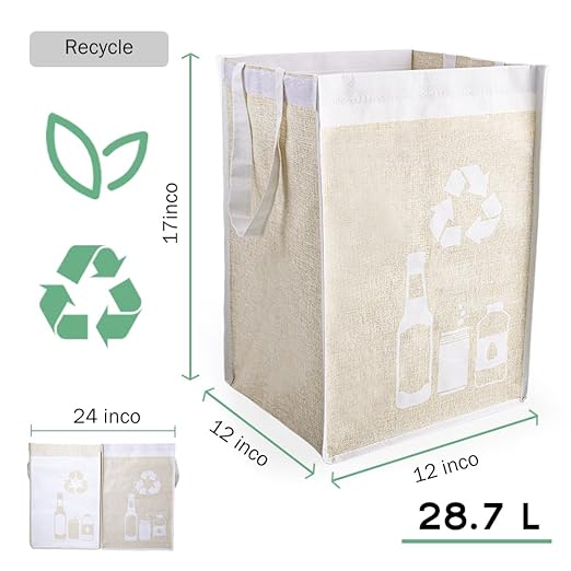 BeBesta Recycle Waste Bin Bags for Kitchen ， Home Trash Sorting Bins Organizer Baskets，Waterproof Baskets Compartment Container- Yellow&White 2PCS