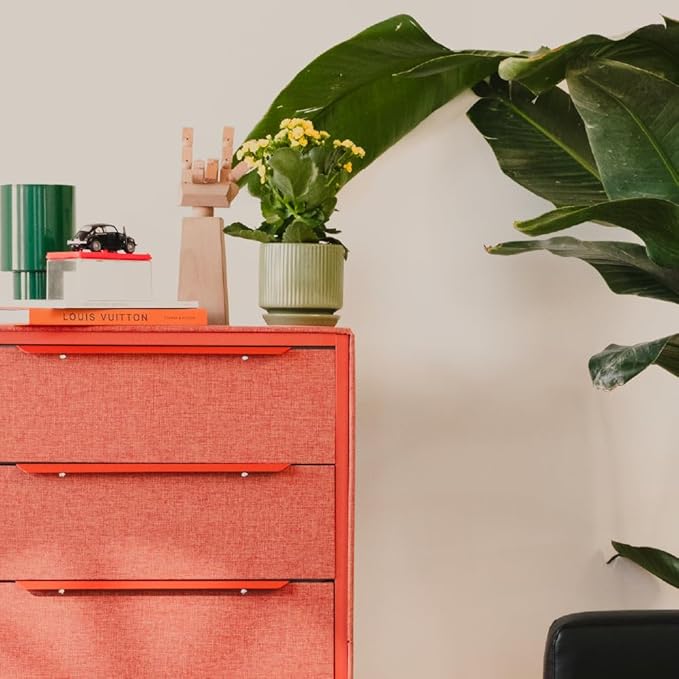 Naima Premium Fabric Dresser - Strong Metal Frame, 6 Spacious Sag-Proof Drawers with Sleek Metal Handles - Premium & Durable Storage Solution for Your Home (Orange)