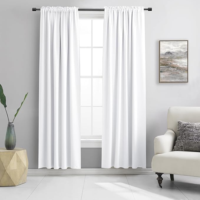 Pure White 50% Light Reducing Curtains 90 Inches Long - Room Darkening Thermal Insulated Drapes Window Treatment Curtains for Living Room Patio Door,2 Panels,W 52 x L 90 Inch