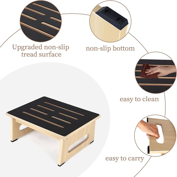 One Step Stool for Adults Seniors with Non-Slip Rubber Stepping Feet, Heavy Duty Platform Step Stools, 6.9 in Portable Bed Steps for High Beds for Bathroom, Bedroom, Kitchen & Kids Bedside Support