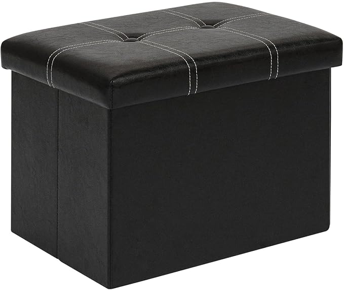 B FSOBEIIALEO Folding Storage Ottoman Cube, Faux Leather Footrest Seat Coffee Table, Black 16.5"x12.6"x12.6"