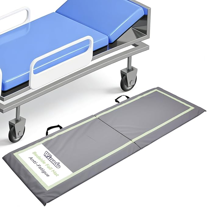 Winado Fall Mat for Elderly, 72" x 23" Bi-Fold Floor Mat Bedside Anti-Slip Protection Standing Safety Mats Reduce Risk for Elderly, Patients, Home or Hospital Care, Grey