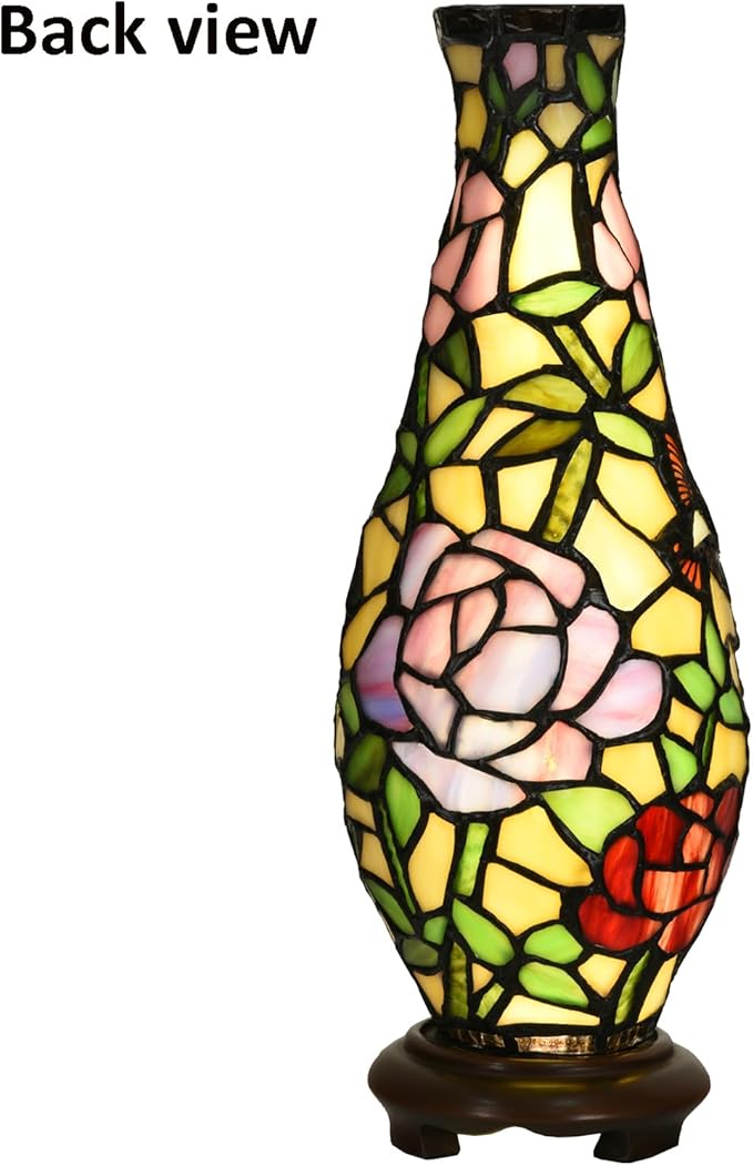 A0010 Tiffany Style Vase Table Lamp LED with 3 Lighting Modes and 10 Brightness Dimming, Handmade Stained Glass Accent Lamp for Bedside Livingroom Bedroom Home Decoration