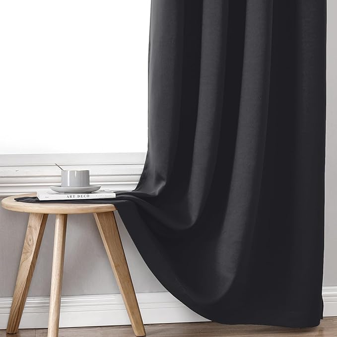 ChrisDowa 100% Blackout Curtains for Bedroom with Black Liner, 2 Thick Layers Total Blackout Thermal Insulated Grommet Small Window Curtains 45 Inch Length 2 Panels Set (Dark Grey, 52 x 45 Inch)