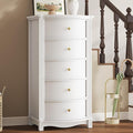 AuraCurve Tall 5-Drawer Chest, Elegant Dresser with Five Arc Fronts, Roman Column Decor, Slim Floor Standing Storage Cabinet, 48.6x23.6x15.7 Inches(White, 5 Drawer)