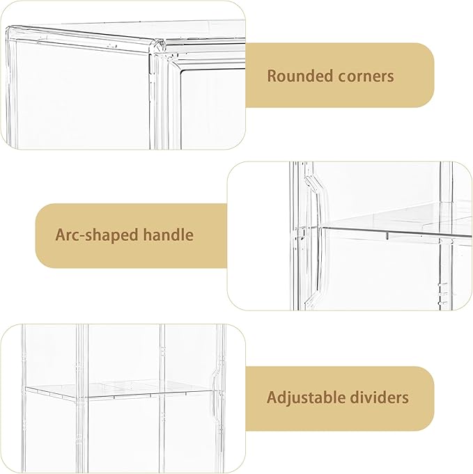 Attelite Large Clear Acrylic Display Case Shoe Storage Boxes With An Adjustable Divider,2 Pack 2 Tiers Clear Plastic Stackable Storage Bins With Lids Display Acrylic Box With Magnetic Door