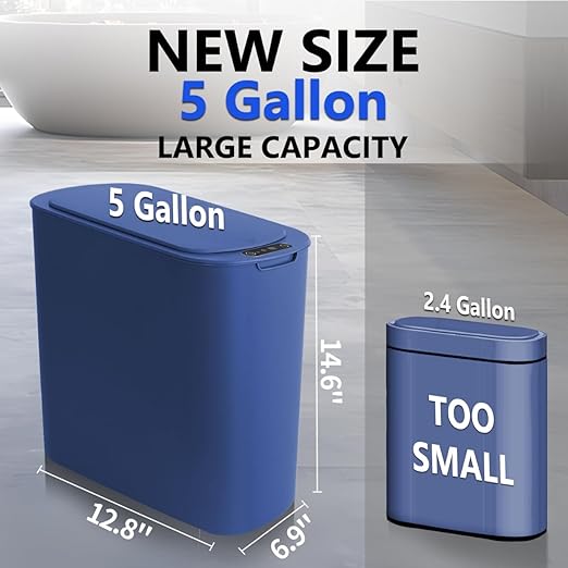 TIPGO 5 Gallon Motion Senor Bathroom Trash Can with Lid, Automatic Garbage Can Touchless, Smart Plastic Waste Basket for Narrow Spaces, Bathroom, Office, Bedroom, Living Room (Blue)
