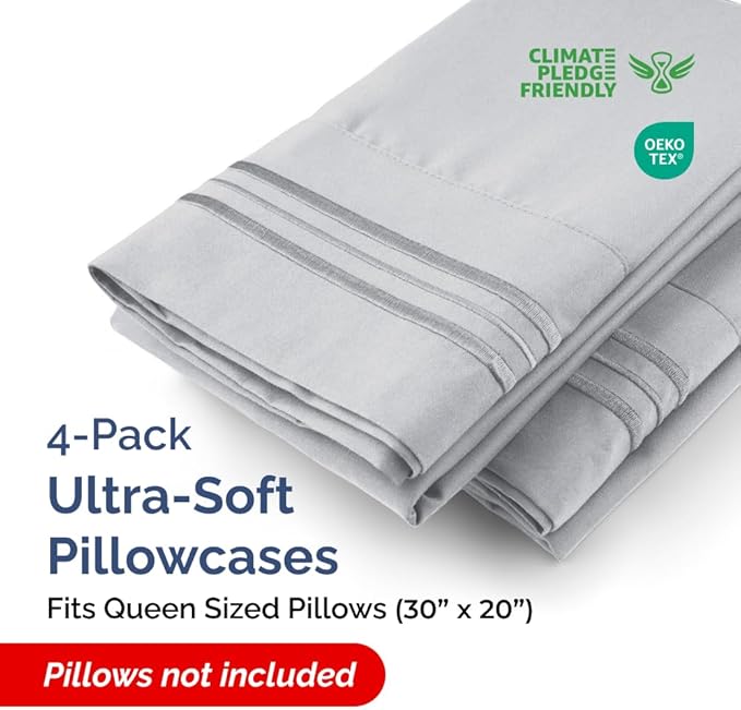 Queen Pillow Cases Set of 4 - Ultra Soft Hotel Quality Pillowcase Covers - Comfy, Cozy & Wrinkle Free - Shrink, Stain & Fade Resistant - Machine Washable Pillow Protectors - 4 Piece Set - Steel Blue