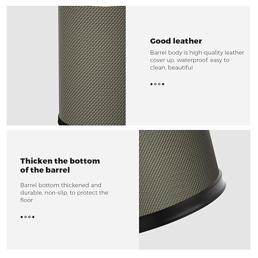 2.4 Gallon Bathroom Trash Can with Lid, Pu Leather Modern Garbage Can, Round Decorative Waste Basket, for Near Desk, Powder, Bedroom, Hotel, Office, Home (9L-Checked Grey)