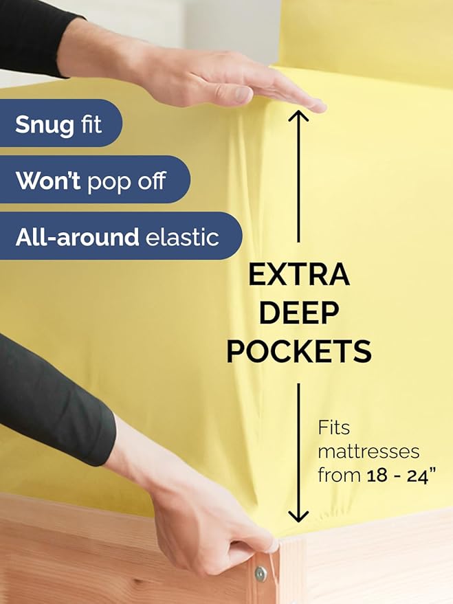 Extra Deep Queen Sheet Set - 6 Piece Breathable & Cooling Sheets - Hotel Luxury Bed Sheets Set - Easy & Secure Fit - Soft, Wrinkle Free & Comfy Sheets Set - Yellow Sheet Set with Extra Deep Pockets