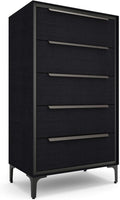 tinge Naima Premium Fabric Dresser - Strong Metal Frame, 5 Spacious Sag-Proof Drawers with Sleek Metal Handles - Premium & Durable Storage Solution for Your Home (Black)