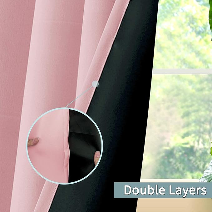 BGment Baby Pink 100% Blackout Curtains for Girls Bedroom 45 Inch Length, Thermal Insulated Full Light Blocking Grommet Noise Cancelling Small Window Curtains for Nursery 2 Panels Each 42 Inch Wide