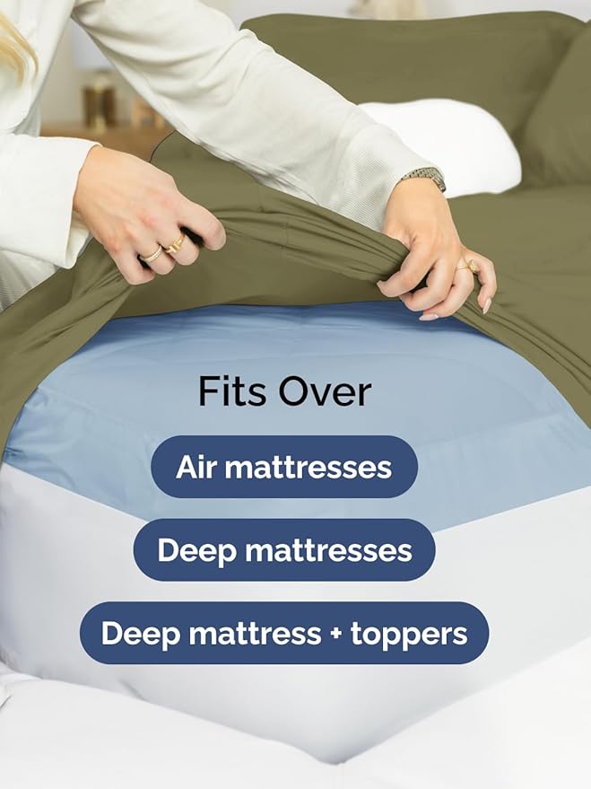 Extra Deep Queen Sheet Set - 6 Piece Breathable & Cooling Sheets - Hotel Luxury Bed Sheets Set - Easy & Secure Fit - Soft, Wrinkle Free & Comfy Sheets Set - Sage Green Sheet Set w/Extra Deep Pockets