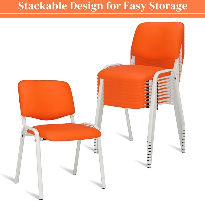 VINGLI Orange 10-Pack PU Stackable Chairs Set for Waiting Room, Church, Conference, Office Guest & Reception, Meeting, Lobby - Simple & Space-Saving