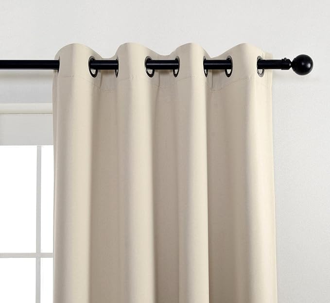 MIUCO Room Darkening Grommet Thermal Insulated Blackout Window Curtains Panels for Bedroom Set of 2 52x95 Inch Begie, Bonus 2 Tie Backs Included