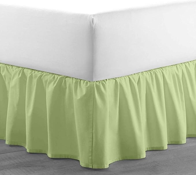 Sage Solid Ruffled Bed Skirt Full-XL-30 Inch Drop Split Corner, Microfiber Bedskirt with Platform Three Sided Coverage