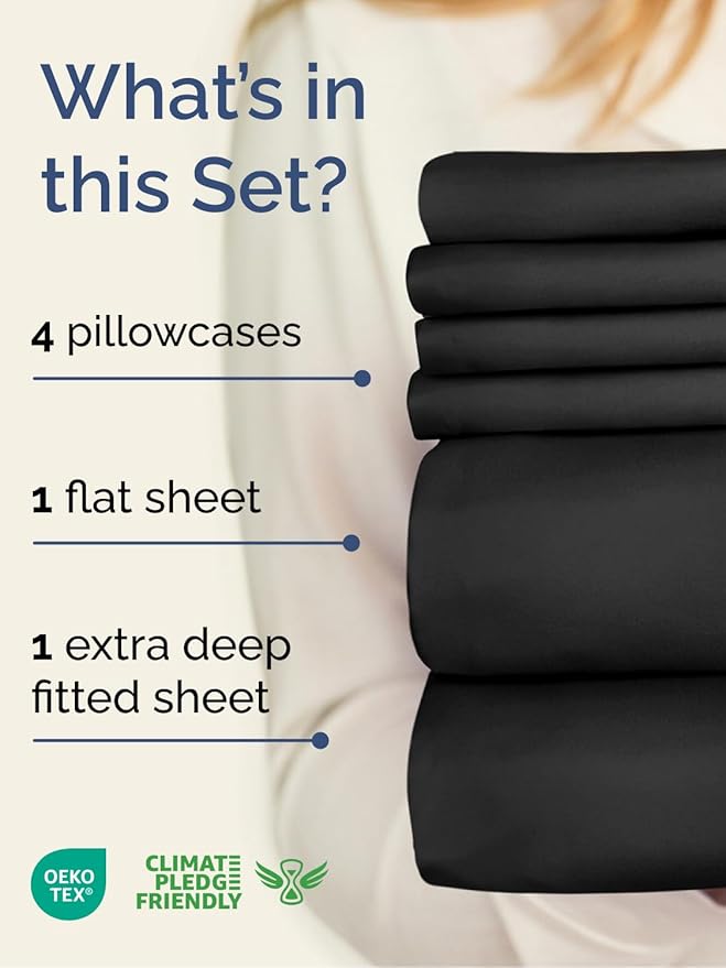Extra Deep King Sheet Set - 6 Piece Breathable and Cooling Sheets - Hotel Luxury Bed Sheets Set - Easy & Secure Fit - Soft, Wrinkle Free and Comfy Sheets Set - Black Sheet Set with Extra Deep Pockets