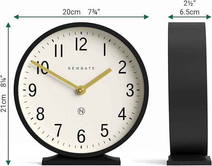 NEWGATE® Q Mantel Clock | Modern Classic Round Mantel Clock | Black | Contemporary Style for Mantel, Desk, Table, Shelf or Bedside