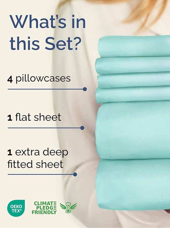 Extra Deep King Sheet Set - 6 Piece Breathable & Cooling Sheets - Hotel Luxury Bed Sheets Set - Easy & Secure Fit - Soft, Wrinkle Free & Comfy Sheets Set - Spa Blue Sheet Set with Extra Deep Pockets