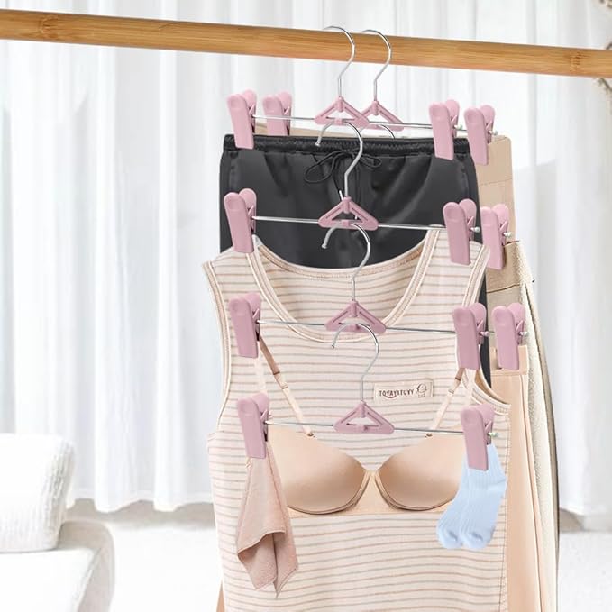 Skirt Hangers 30 Pack – NORTHERN BROTHERS Pink Pant Shorts Plastic Hangers with Clips for Women, Kids – Space Saving, Non Slip, Adjustable, Stackable