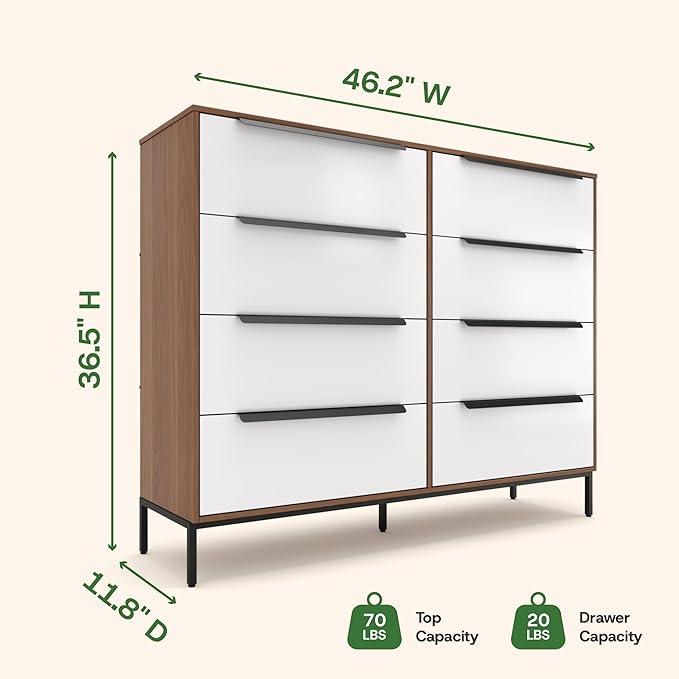 Lira Premium Fabric Dresser - Solid Wooden Frame, 8 Spacious Sag-Proof Drawers with Sleek Metal Handles - Premium & Durable Storage Solution for Your Home (Dark Brown)