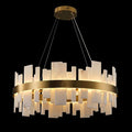 Alabaster Round Chandelier, Natural Spanish Stone Texture Chandeliers, 31.5" Adjustable Alabaster Chandelier Over Table for Living Room, Bedroom, Hallway – Modern Luxury Ceiling Lighting