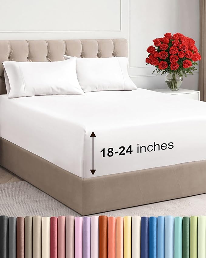 Extra Deep Twin Sheet Set - 4 Piece Breathable and Cooling Sheets - Hotel Luxury Bed Sheets Set - Easy Fit - Soft, Wrinkle Free and Comfy Sheets Set - Antique White Sheet Set with Extra Deep Pockets
