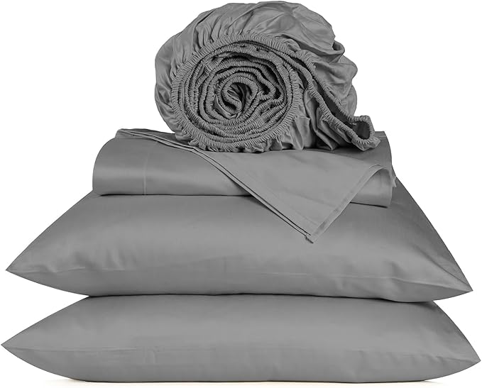 URBANHUT 800 Thread Count 100% Cotton King Size Sheets, Luxury 4 Piece King Bedsheets, Hotel Sheets Sateen Finish - Better Than Egyptian, 16" Elasticized Deep Pocket - Dark Grey