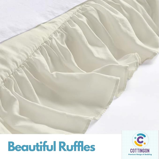 Ruffled Bed Skirt with Split Corners-Dust Ruffle - 24" Drop 100% Microfiber Soft,Sheen & Luxurious Look - Bed Skirts (Ivory -Twin)