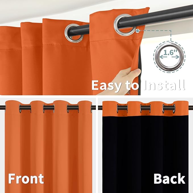 BGment Thermal Insulated 100% Blackout Curtains 63 Inch Length 2 Panels, Total Light Blocking Curtains for Bedroom, Grommet Window Drapes with Thick Black Liner, 52 Inch Wide Each Panel, Burnt Orange
