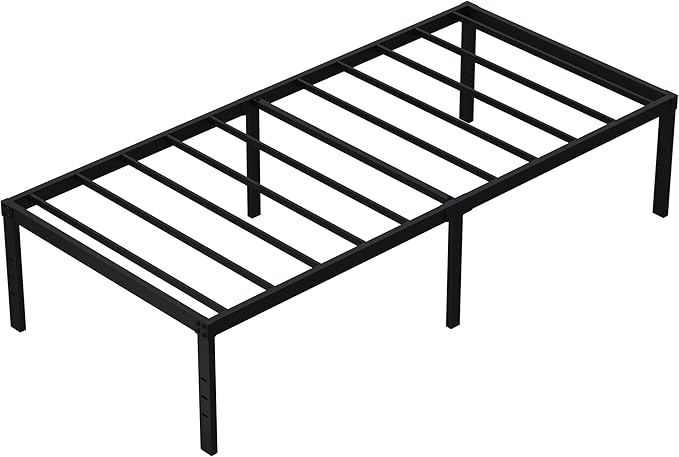 18 Inch Twin Bed Frame Heavy Duty No Box Spring Needed Metal Platform with Maximum Storage, Easy Assembly, Noise Free, Black