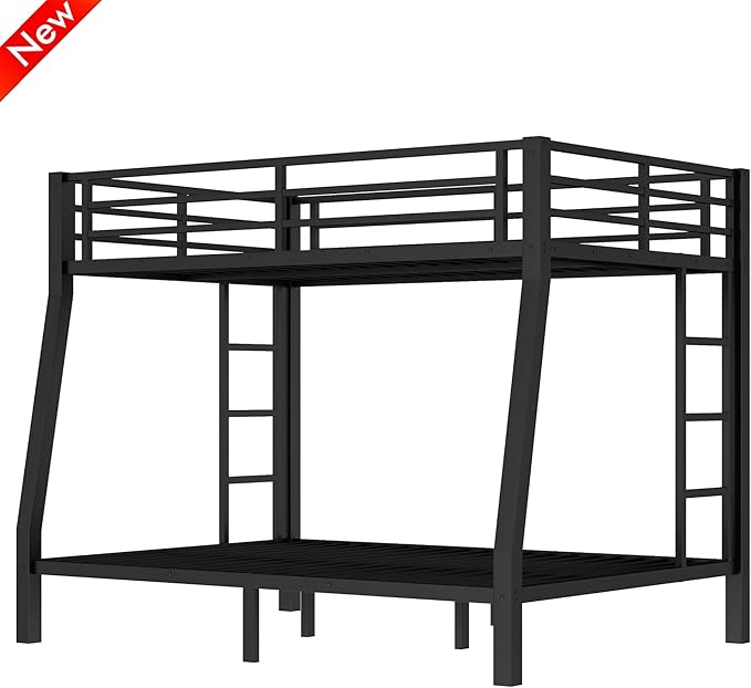 Upgraded & Stronger Heavy Duty Metal Full XL Over Queen Bunk Bed for Adults & Teens, Thickened More Stable Safer Bunkbeds (Greater Weight Capacity) (Full XL Over Queen)