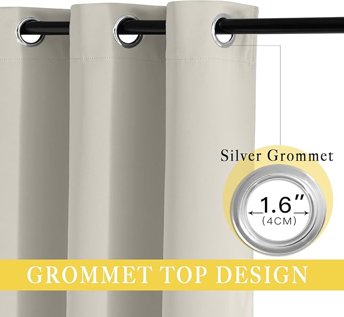 NICETOWN Blackout Natural Curtain for Living Room - Grommet Thermal Insulated Solid Room Darkening Thermal Curtain Drape Sound Reducing for Bedroom (1 Panel, W46 x L80)