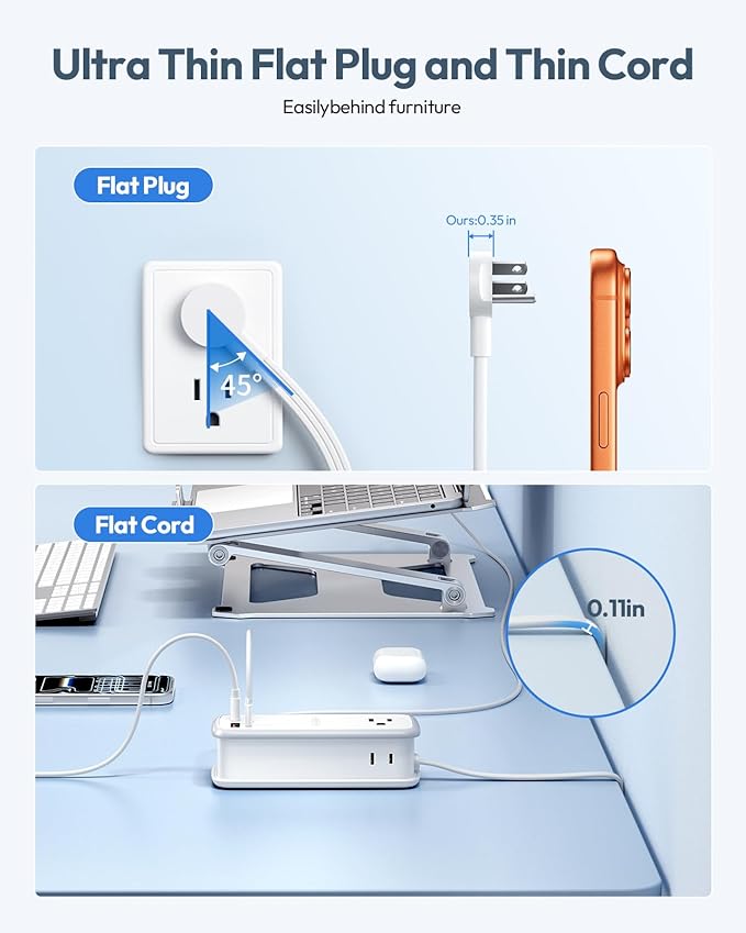 NTONPOWER 100W GAN Ultra Travel Power Strip, 7-in-1 USB C Charging Station with 3 Outlets 4 USB (2 Fast Charge)& 5ft Extension Cord, Compact Desktop Charger for MacBook, iPhone, Cruise, Office, White