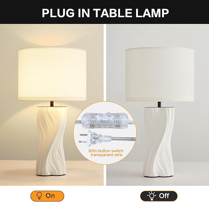 Modern Plug in Ceramic Table Lamps Large 26.75In White Table Lamp Living Room