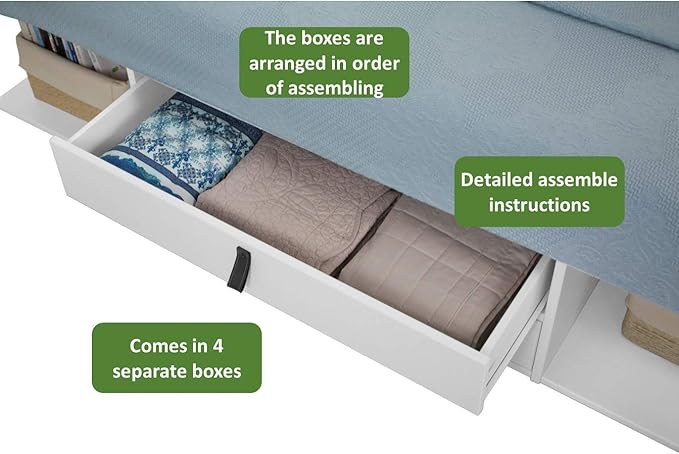 memomad Bali Storage Platform Bed with Drawers (Full Size, Off White)