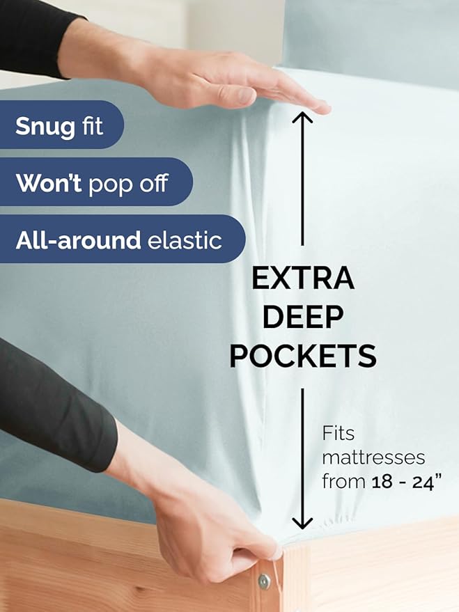 Extra Deep Split King Sheet Set - 7 Piece Breathable and Cooling Sheets - Hotel Luxury Bed Sheets Set - Easy Fit - Soft, Wrinkle Free and Comfy Sheets Set - Ice Blue Sheet Set with Extra Deep Pockets