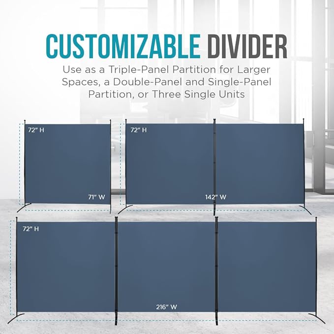 Steel-AID Triple-Panel Privacy Room Divider – Folding Partition Privacy Screen for Office, Classroom, Dorm Room, Kids Room, Studio, Conference - 216" x 72" - Easy to Assemble, Freestanding & Foldable