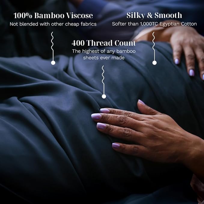 LUXOME Luxury Sheet Set | 100% Rayon (Viscose) from Bamboo | King Size - Navy | Deep Pockets | 4-Piece Set (Fitted, Flat, 2 Pillowcases)