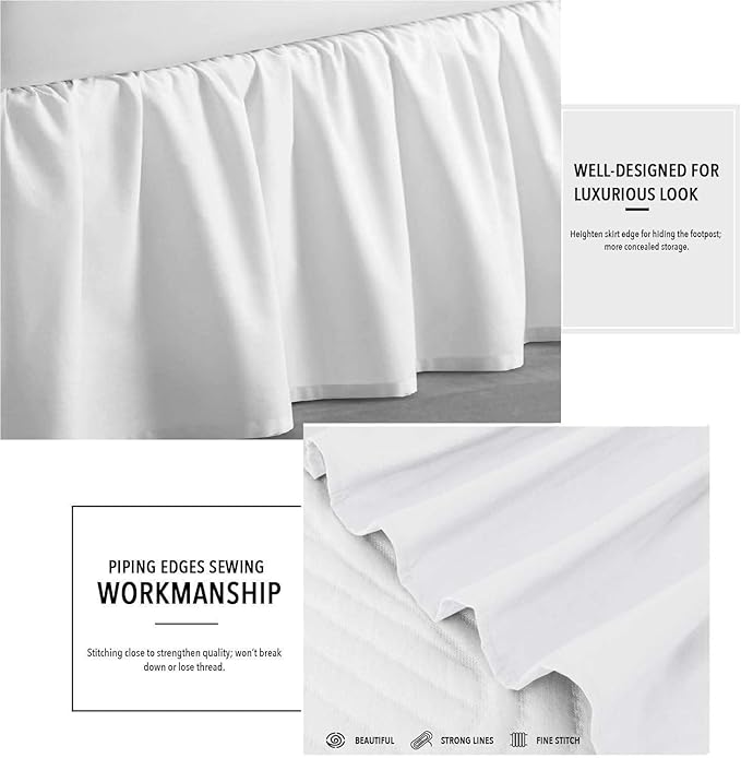 Sleepwell White Solid, Queen Size Ruffled Bed Skirt 21 Inch Drop With Split Corner,100 Percent Pure Egyptian Cotton 400 Thread Count, Wrinkle & Fade Resistant.