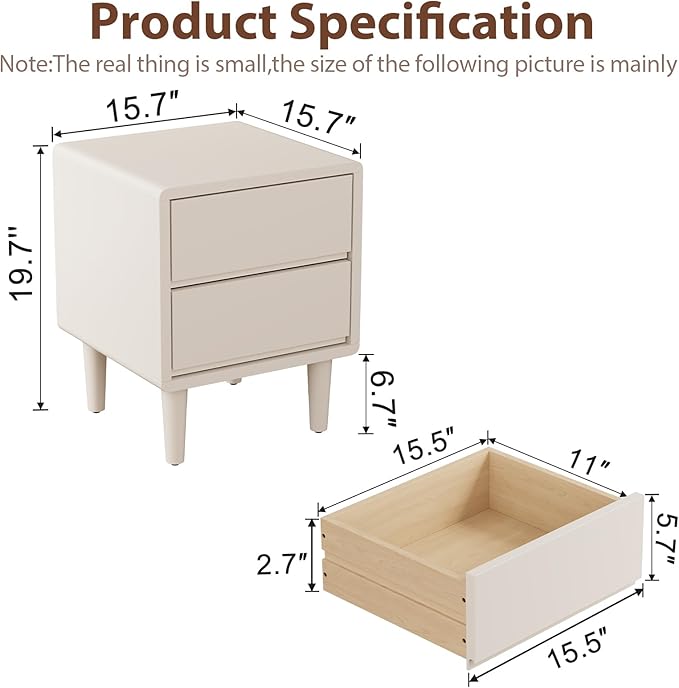 Solid Wood Nightstand White Night Stand with Drawers Mid Century Modern Nightstand with Storage,Wood Night Stand,Small Bedside Table for Bedroom,Living Room,Office,White Bedside Table