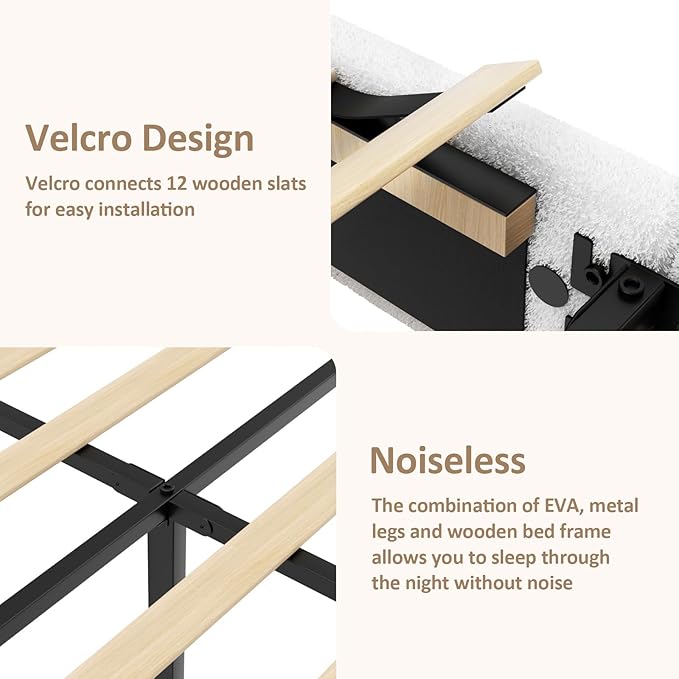 Full Size Boucle Platform Bed Frame, Upholstered Cloud with Adjustable Headboard, Anti-Collision Soft Rounded Corners, No Box Spring Required, Easy Assembly, Noise Free