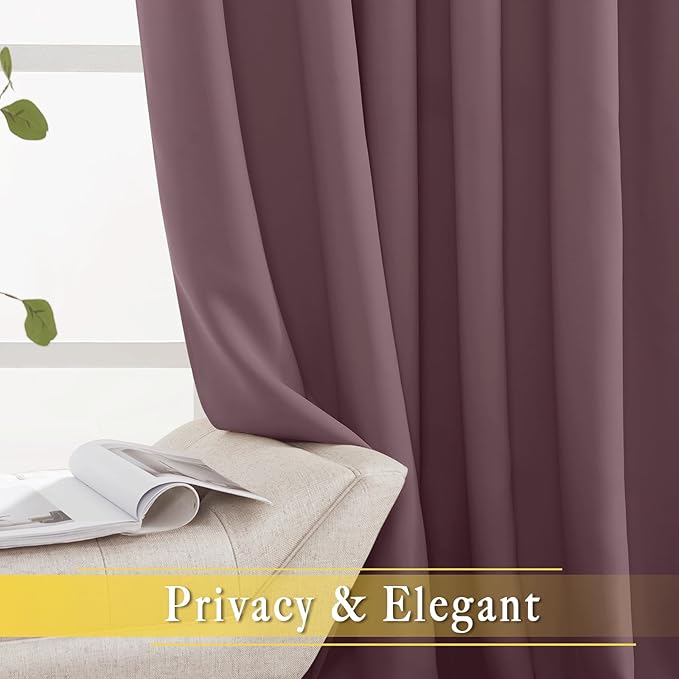 NICETOWN Wide Curtain 84 inch Length for Living Room, Grommet Thermal Insulated Blackout Room Divider Curtain Sound Proof Light Blocking for Patio/French Door (Dry Rose, 1 Panel, W80 x L84)